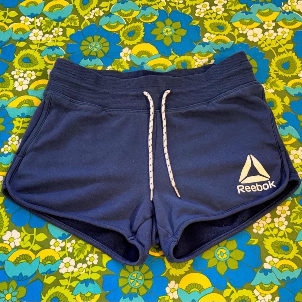 Reebok Drawstring Shorts Womens S Blue white Workout Exercise volleyball